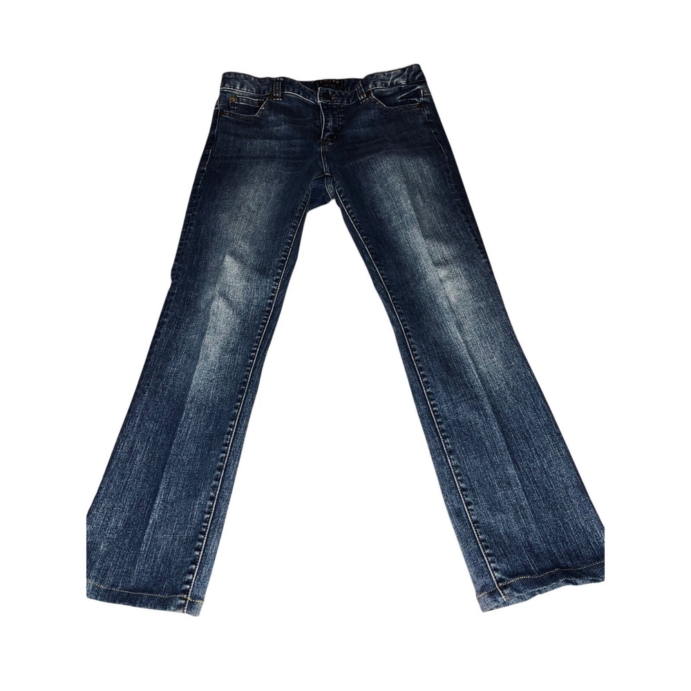 Chaps Denim Petite Straight Leg Jeans Dark Wash Blue 4P Embroidered Pockets